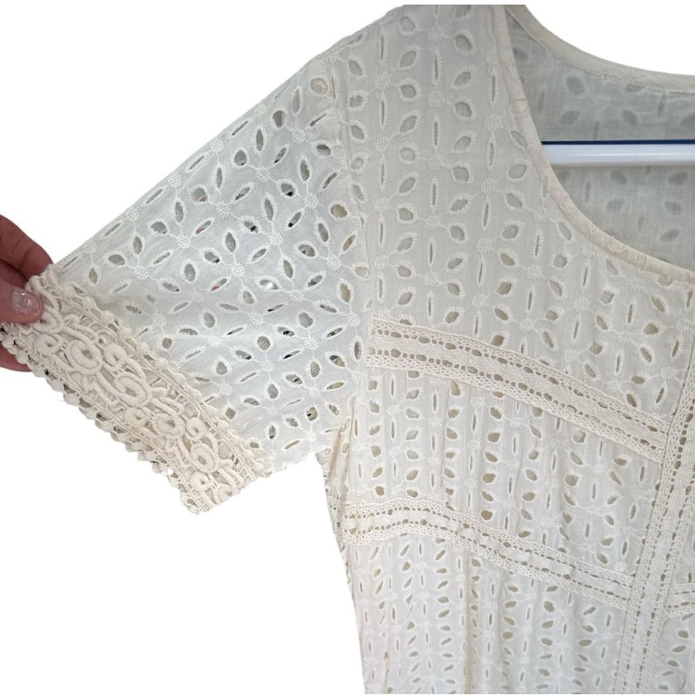 Gorgeous Sundance short sleeve eyelet mini 100% cotton ivory dress- like new! 4 - Picture 12 of 14